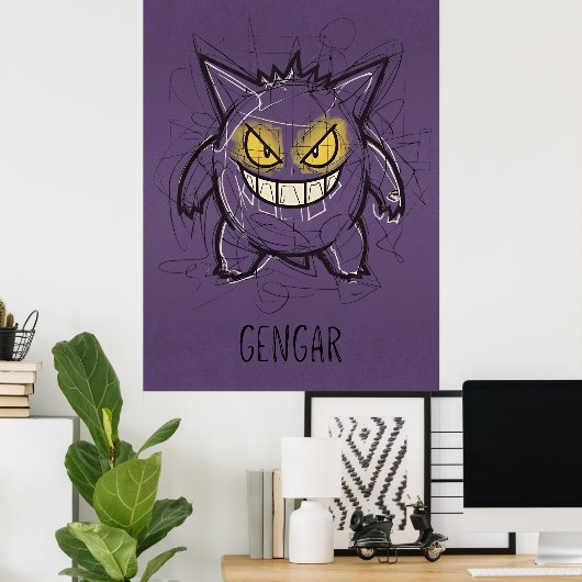 Gengar Chaotic Scribble Art - Gritty Ghost Shadow ポスター (ホームオフィス)