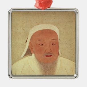 Genghis Khan、モンゴル語Khanのポートレート メタルオーナメント