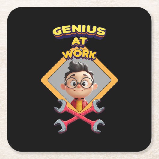 genius work おもしろいギーク修復コンピュータアニメーションc スクエアペーパーコースター (正面)