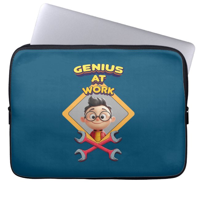 genius work おもしろいギーク修復コンピュータアニメーションc ラップトップスリーブ (正面)