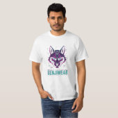 Genjiwear サイバーキツネ - ネオンの狐の霊のグリッチT Tシャツ (正面フル)