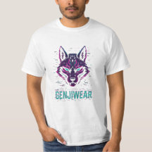 Genjiwear サイバーキツネ - ネオンの狐の霊のグリッチT