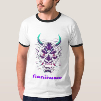 Genjiwear サイバー鬼マスクTシャツ – 未来のアジア系デザイン Tシャツ