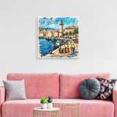 Genoa Harbor Lighthouse Scene Canvas Art キャンバスプリント (インサイチュ (リビング))