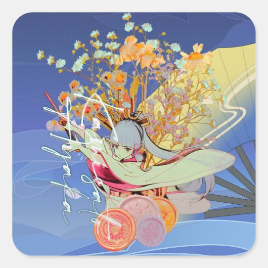 Genshin Impact Kamisato Ayaka Flores Desenho Anime スクエアシール (正面)