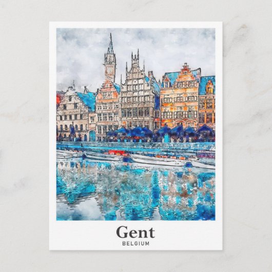 Gentベルギー旅行水の色手描き ポストカード (正面)
