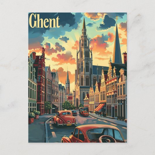 Genteel Gent:ヴィンテージ通りシーンイラストレーション ポストカード (正面)