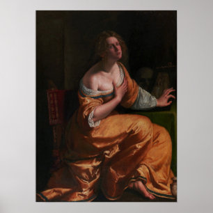 Gentileschi – 自己の肖像画としてマリア・マグダレナ ポスター