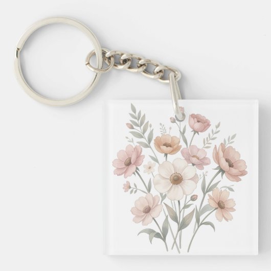 Gentle Anemone Bouquet Watercolor Softness キーホルダー (正面)