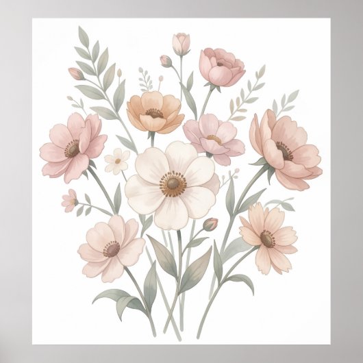 Gentle Anemone Bouquet Watercolor Softness ポスター (正面)