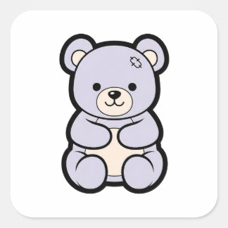 Gentle Bear – Cute Kawaii Animal Illustration スクエアシール