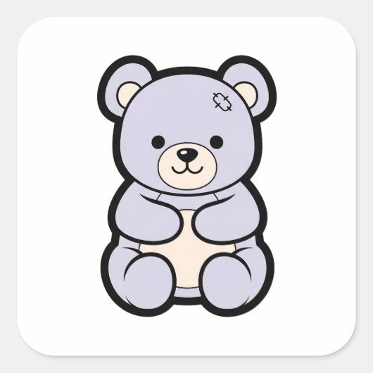 Gentle Bear – Cute Kawaii Animal Illustration スクエアシール (正面)