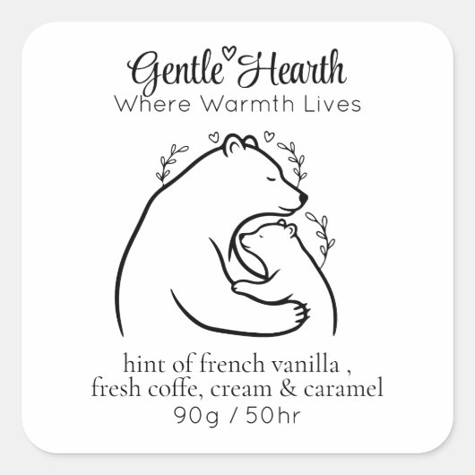 Gentle Bear Hug Custom Candle Label Sticker スクエアシール (正面)