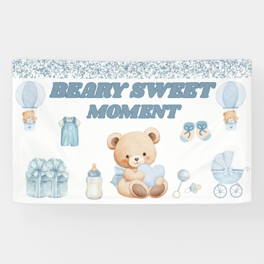 GENTLE BLUE コンフェティ 3' X 5' BEAR BOY ベビーシャワー 横断幕 (横)