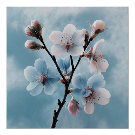 Gentle Blue Botanical：ミニマルフローラデザイン ポスター (正面)