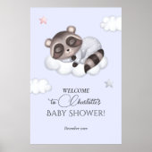 Gentle Boy Raccoon Blue Baby Shower Welcome ポスター (正面)
