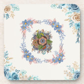 Gentle Calm – Teal Watercolor Floral Art コースター (正面)