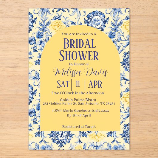 Gentle Chinoiserie Bridal Shower Invitation アクリル招待状 (正面)