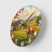 Gentle cow in pastoral countryside ラウンド壁時計 (傾斜)