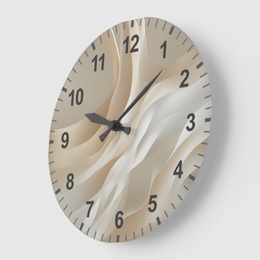 "Gentle Currents" | Beige Abstract Art ラージ壁時計 (傾斜)