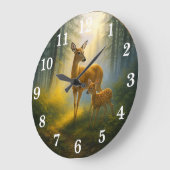 Gentle deer duo in sunlit forest ラージ壁時計 (傾斜)