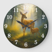 Gentle deer duo in sunlit forest ラージ壁時計 (正面)