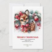 Gentle Fawn Watercolor Snowy Forest Christmas Card シーズンカード (正面)