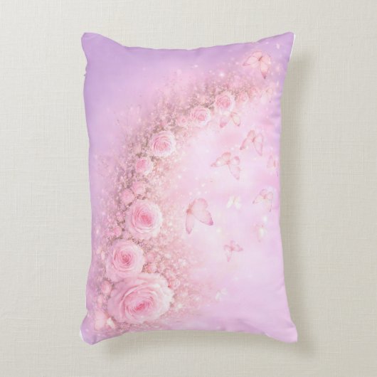Gentle Floral Pattern – Soft Pink Roses with Soft  アクセントクッション (正面(垂直))