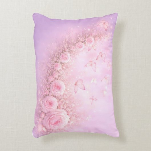 Gentle Floral Pattern – Soft Pink Roses with Soft  アクセントクッション (正面(垂直))