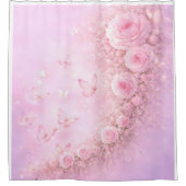 Gentle Floral Pattern – Soft Pink Roses with Soft  シャワーカーテン (正面)
