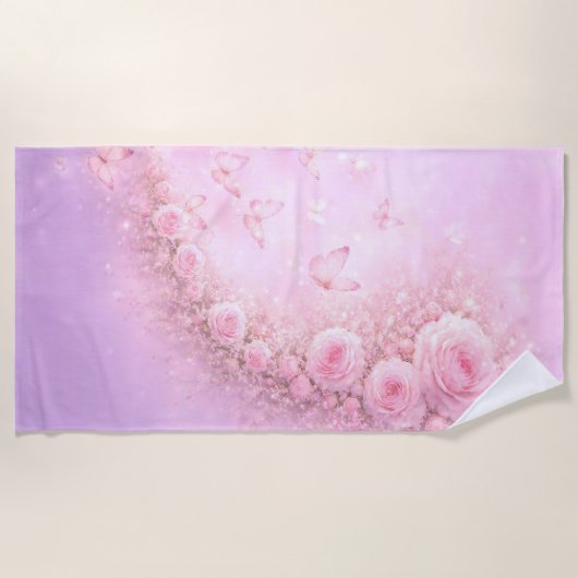 Gentle Floral Pattern – Soft Pink Roses with Soft  ビーチタオル (正面)