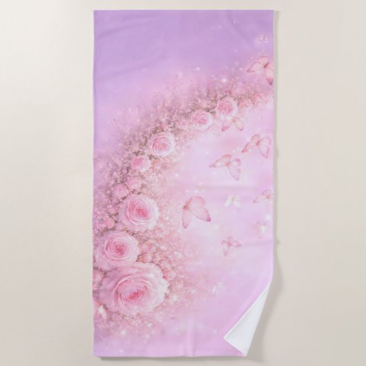 Gentle Floral Pattern – Soft Pink Roses with Soft  ビーチタオル (正面)