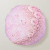 Gentle Floral Pattern – Soft Pink Roses with Soft  ラウンドクッション (正面)