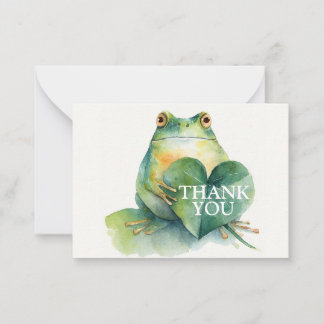 Gentle Frog with a Heart Shaped Leaf Thank You ノートカード