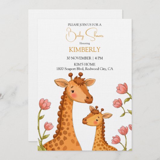 Gentle Giraffe Moments 招待状 (正面/裏面)