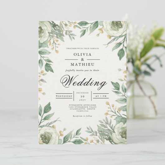 Gentle Green Floral Arch Wedding 招待状 (スタンド正面)