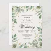 Gentle Green Floral Arch Wedding 招待状 (正面/裏面)