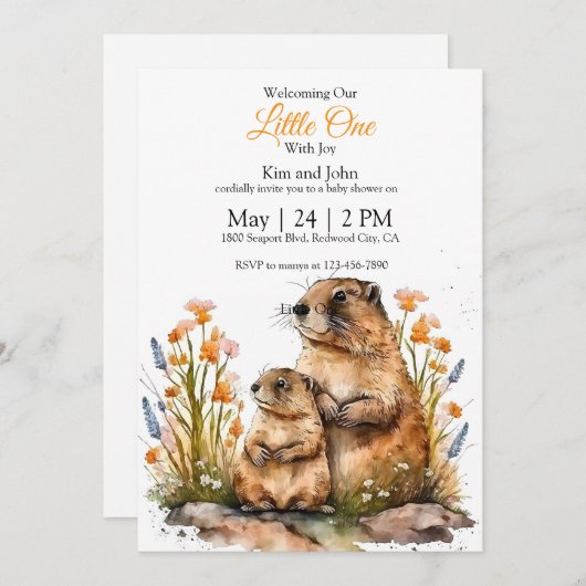 Gentle Groundhogs in a Spring Meadow 招待状 (正面/裏面)