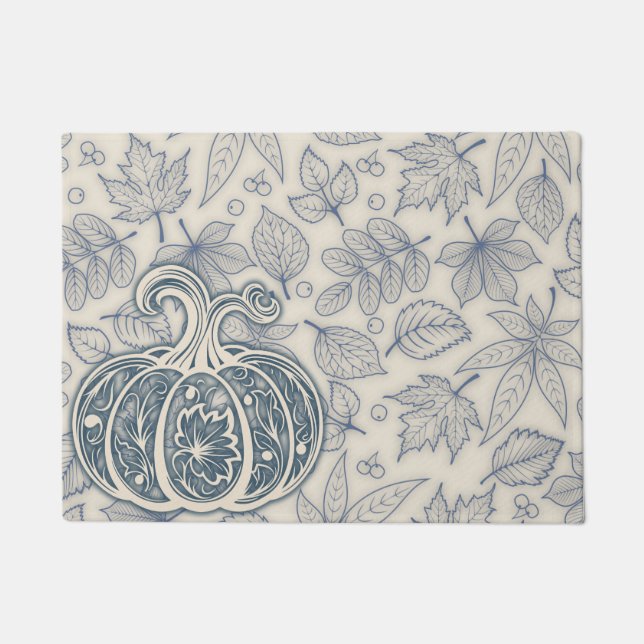 Gentle Harvest Pumpkin- Faded Ivory Door Mat ドアマット (正面)