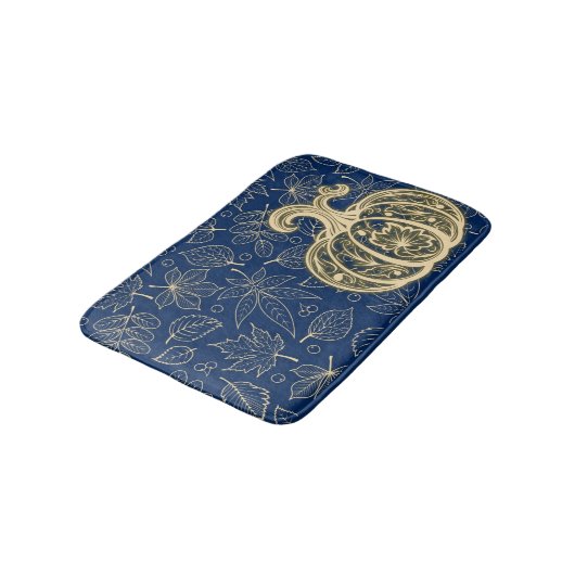 Gentle Harvest Pumpkin- Indigo Bath Mat バスマット (アングル)