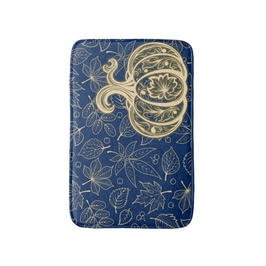 Gentle Harvest Pumpkin- Indigo Bath Mat バスマット (正面縦)