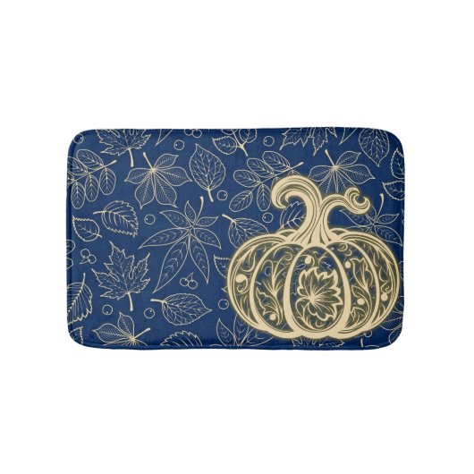 Gentle Harvest Pumpkin- Indigo Bath Mat バスマット (正面)