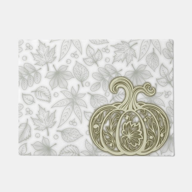 Gentle Harvest Pumpkin- White Door Mat ドアマット (正面)