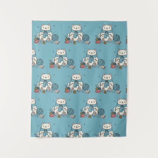 Gentle Hobby Supplies White Cat Crafter Design タペストリー (正面)