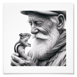 Gentle Keeper: Elderly Man with Chipmunk Wall Art フォトプリント