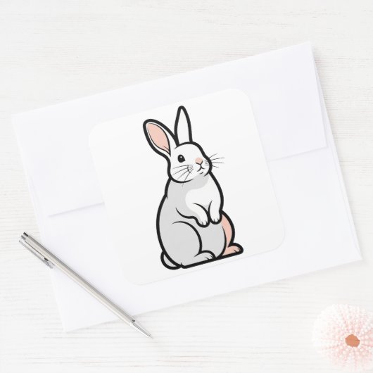 Gentle Minimal Rabbit Illustration スクエアシール (封筒)