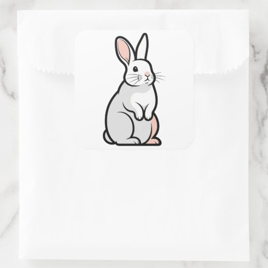 Gentle Minimal Rabbit Illustration スクエアシール (バッグ)