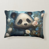 Gentle Panda Bear Among Jungle Roses アクセントクッション (裏面)