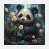 Gentle Panda Bear Among Jungle Roses ガラスオーナメント (裏面)