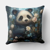 Gentle Panda Bear Among Jungle Roses クッション (裏面)